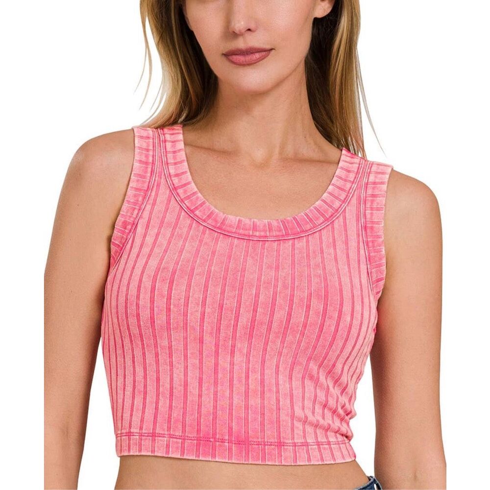 Zenana Ribbed Sleeveless Scoop Neck Cropped Tank Top Size M